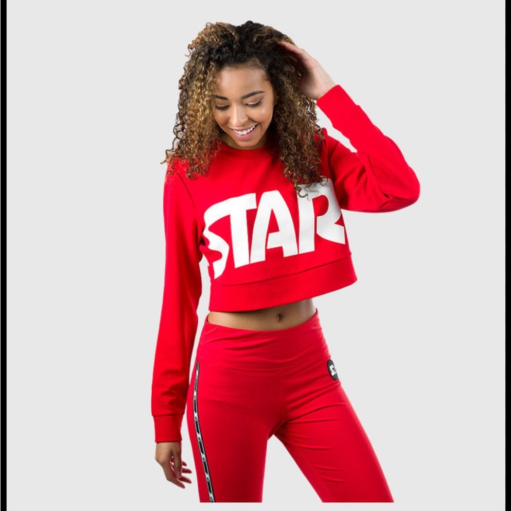 Starter red and white logo cropped sweater women’s size large 90s oversized